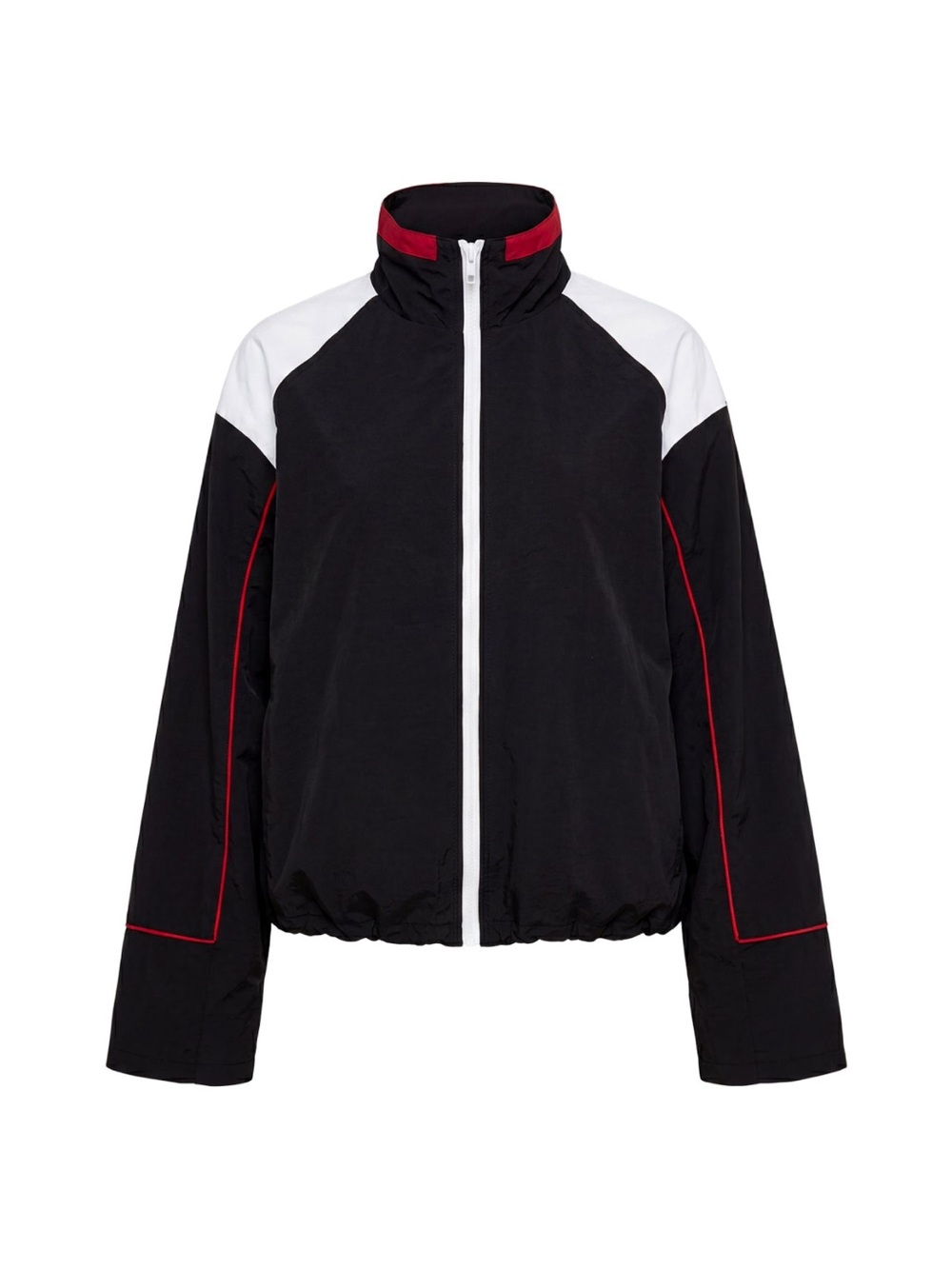 Lioness Black Shoreline Windbreaker Jacket with White Panels and Red Piping